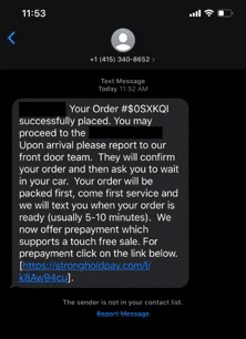 A link to pre-pay will be sent via text.