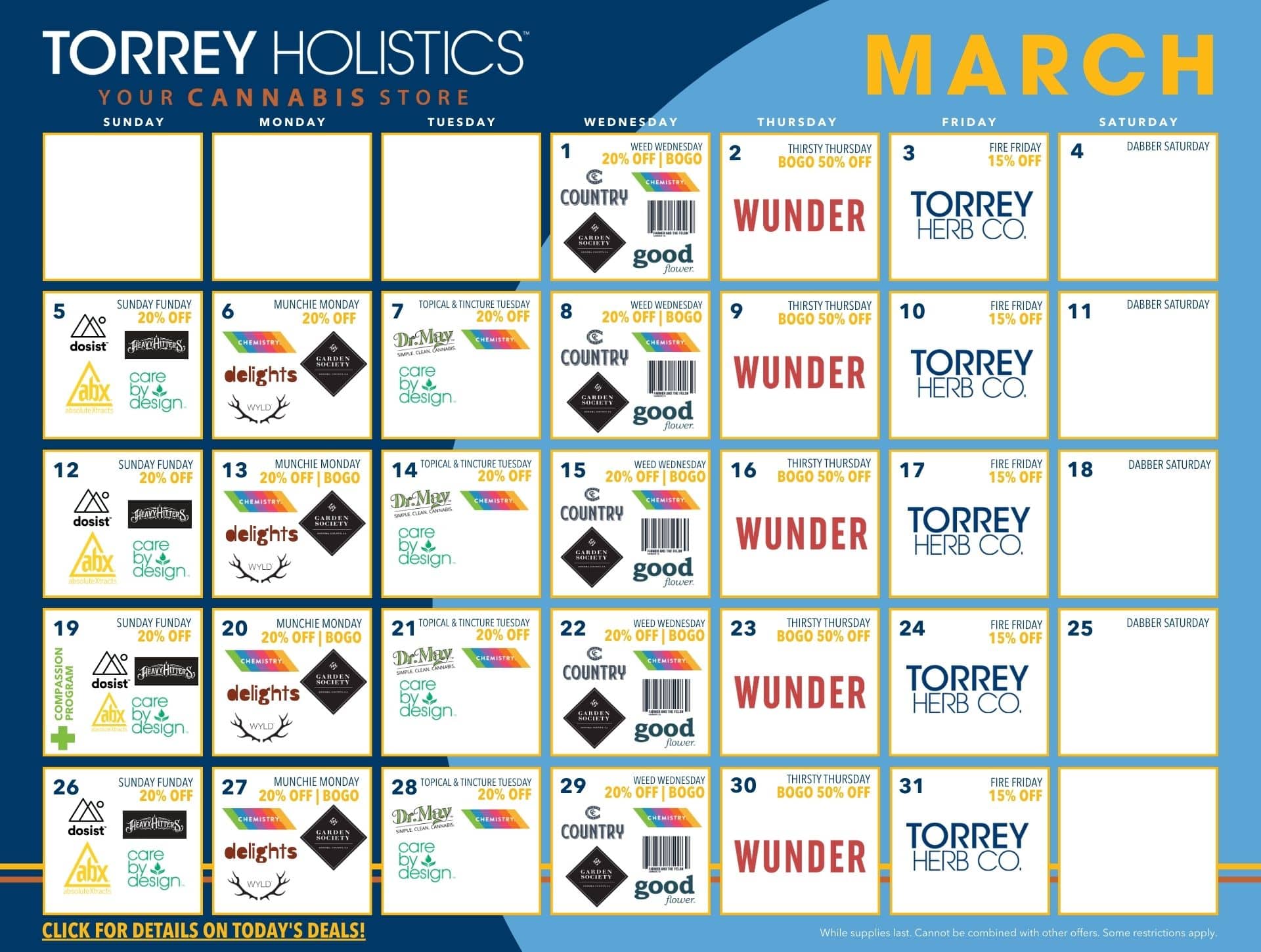 March Promo Calendar Click Here for Daily Deals